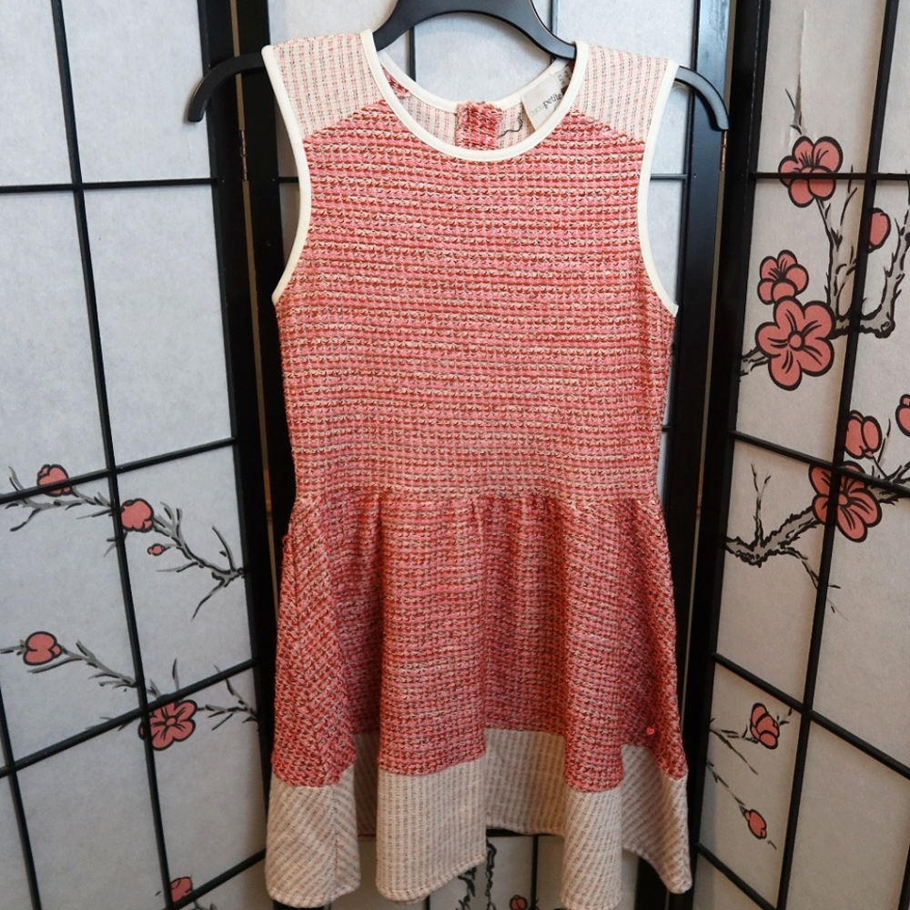 ASOS Petite Red, Pink, and Cream Crew Neck Sleeveless Pleated Mini Dress